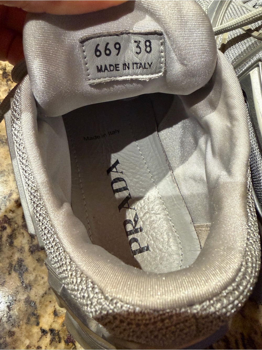 Prada Evolution Tech Women’s Chunky Lace-Up Sneakers in Light Gray and Silver - Picture 10 of 16